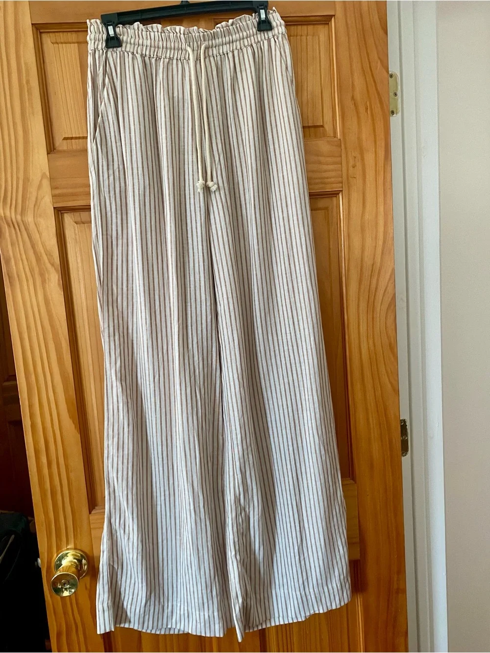 Saltwater Luxe NWT Almond Stripe Wide Leg Drawstring Pants Linen Blend M - Picture 4 of 16